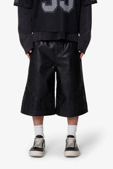 Ultra Baggy Leather Flame Shorts - Black
