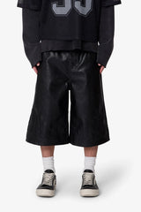Ultra Baggy Leather Flame Shorts - Black