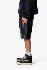Baggy Iron Cross Leather Shorts - Black