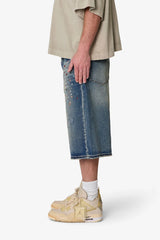 Ultra Baggy Crystal Denim Shorts - Blue