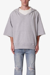 Hooded 3/4 Sleeve Rag Sweater - Grey