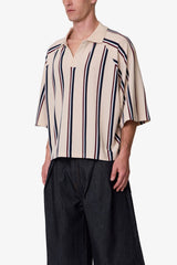 Wide Striped S/S Polo Shirt - Navy/Natural/Red