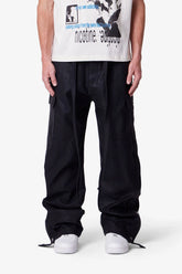 Ultra Baggy Leather Snap Cargo Pants - Black