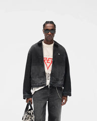 Collared Denim Jacket - Aged Black