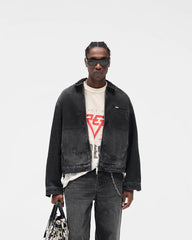 Collared Denim Jacket - Aged Black