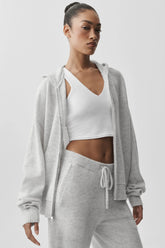 Women's Wool Cashmere New Class Full Zip Hoodie - White Heather
