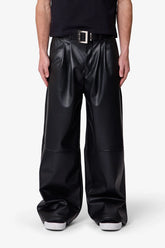 Leather Pleated Trouser - Black