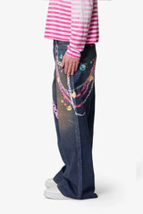 Rave Chain Printed Denim - Blue