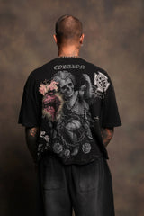 Angelito Muerto Premium Raw Hem Box Cut Tee In Black