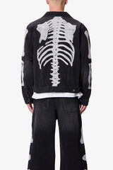 Skeleton Trucker Jacket - Washed Black