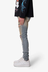 Slashed Skinny Denim - Vintage Blue