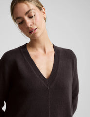 Wool-Cashmere V-Neck Sweater - Dark Chocolate