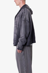 Distressed Thermal Lined Hoodie - Black