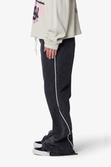 Piped Kick Flare Pants - Washed Black