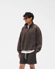 Initial Funnel Neck Quarter Zip Sweatshirt - Coffee