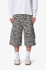 Distressed Ultra Baggy Cargo Shorts - Camo