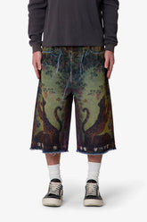Ultra Baggy Leopard Denim Shorts - Multi