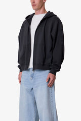 Heavy Basic Zip Up Hoodie - Washed Black