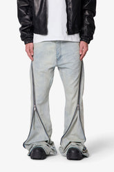 Zipper Extra Flare Denim - Light Vintage