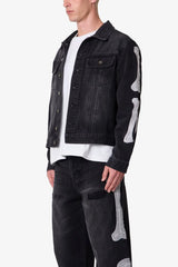 Skeleton Trucker Jacket - Washed Black