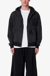 Vintage Back Yoke Zip Up Hoodie - Washed Black