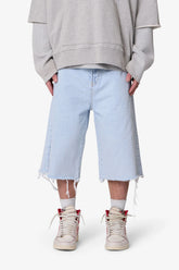 Ultra Baggy Cut Off Denim Shorts - Light Blue