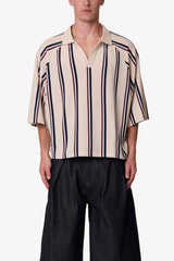 Wide Striped S/S Polo Shirt - Navy/Natural/Red