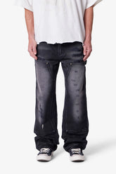 Faded Distressed Carpenter Pants - Black