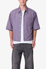 Crispy Poplin Over Shirt - Red/Blue