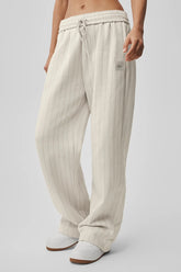 Women's Pinstripe Straight Leg Sweatpant - Bone Pinstripe