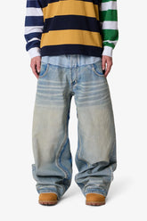 Mega Baggy Layered Denim - Medium Blue