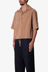 Striped Woven Cropped Shirt - Brown
