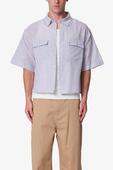 Cropped Boxy Striped S/S Shirt - Blue