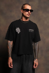 Angelito Muerto Premium Raw Hem Box Cut Tee In Black