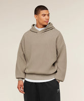 GYMSHARK X SAALT STUDIOS KNITTED HOODIE - Cement Brown/Oat White