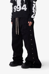 Wide Panel Side Snap Pants - Black