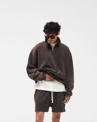 Initial Funnel Neck Quarter Zip Sweatshirt - Coffee