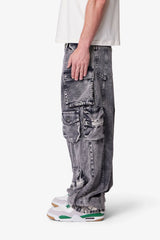 Washed Barrel Cargo Pants - Washed Black