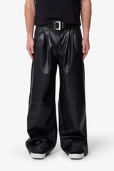 Leather Pleated Trouser - Black