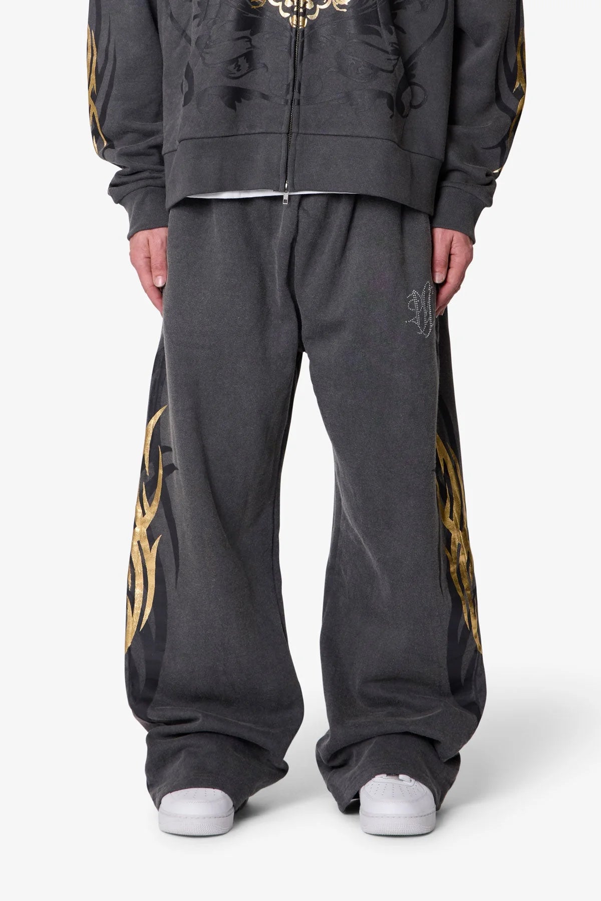 Gold Foil Tribal Sweatpants - Washed Black