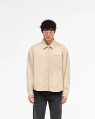 Cotton Zip Through Shirt - Beige
