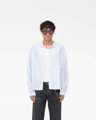 Long Sleeve Sheer Stripe Boxy Shirt - Ice Blue