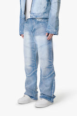 Paneled Moto Denim - Washed Blue