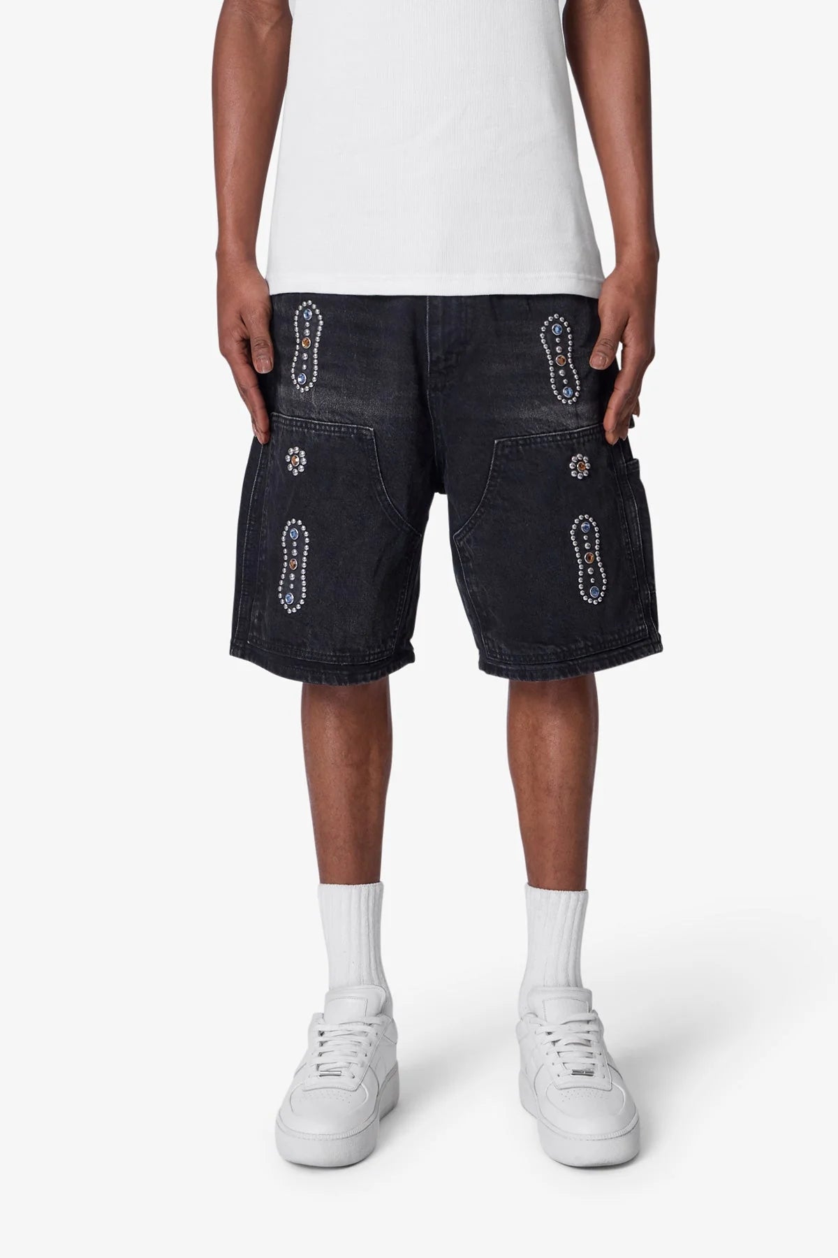 Western Jewel Denim Shorts - Washed Black