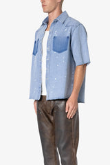Washed Denim Button Up Shirt - Blue