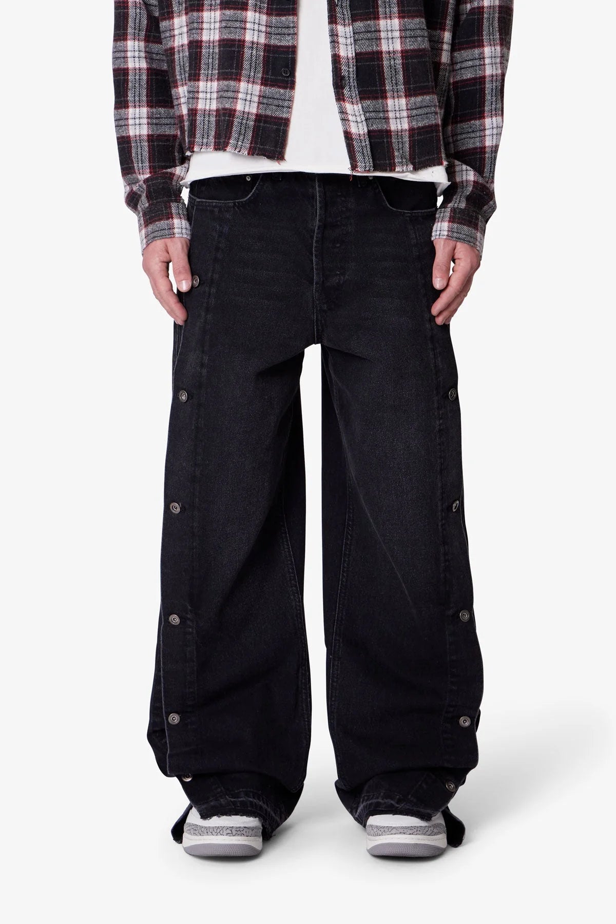 Ultra Baggy Offset Button Denim - Black
