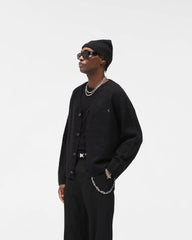 Textured Knit Cardigan - Jet Black