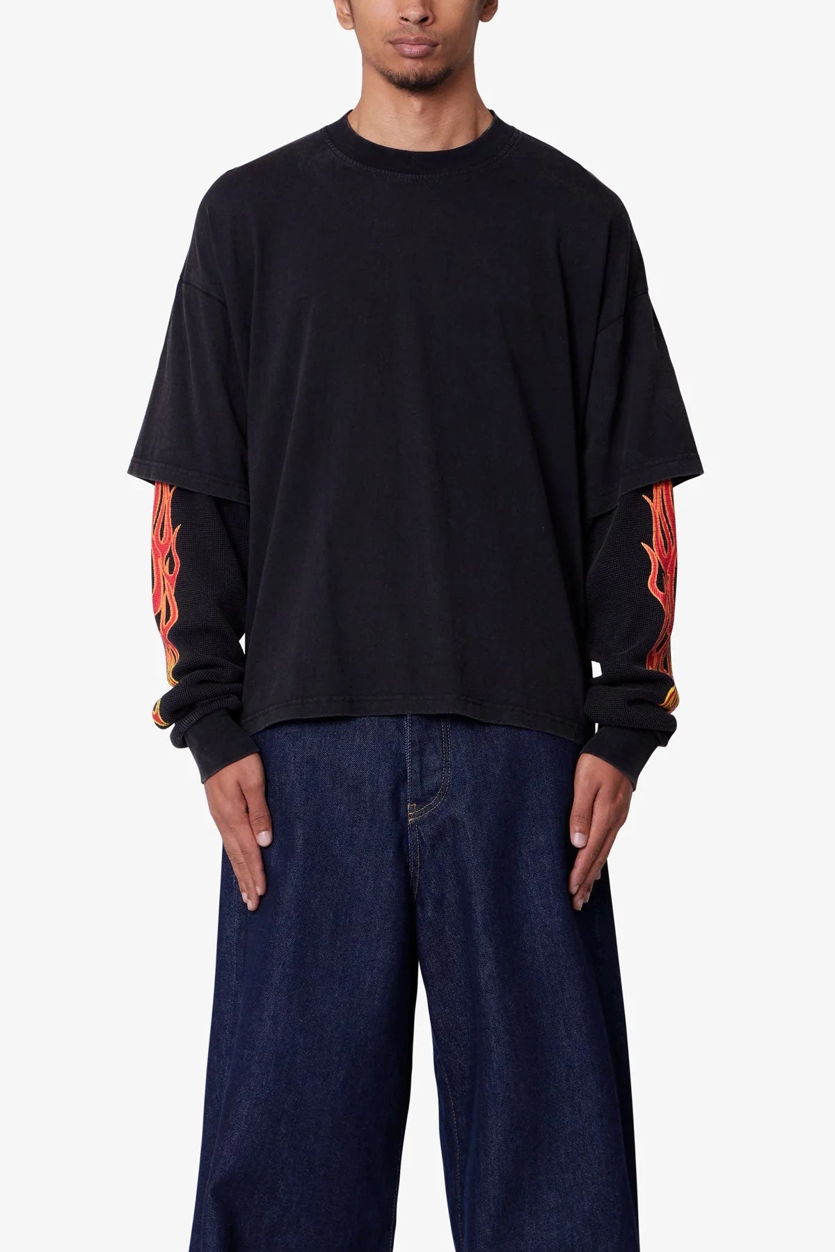 Double Layer Thermal Sleeve Tee - Washed Black