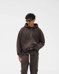 Initial Boxy Zip Through Hoodie - Coffee