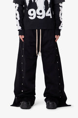 Wide Panel Side Snap Pants - Black